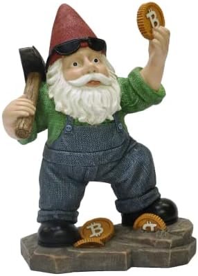 Nature’s Mark 9.25″ H Mining Garden Gnome Mining Bitcoin Statue for Home and Garden Decor Figurine