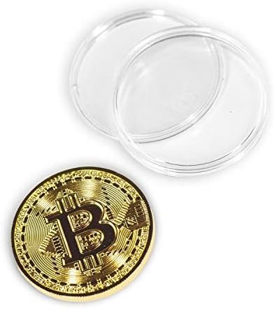 Bitcoin Coin Souvenir with Coin Case, Physical Bitcoin Collection, Gold Plated Bitcoin for Commemoration, Crypto Currency Coin BTC for Gift, Gold Bitcoin Tokens