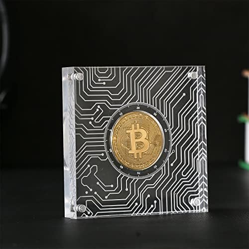 Crypto Coin Set with Display Case Bitcoin Showcase, Physical Bitcoin Coin with Acrylic Glass Magnetic Display Case, Gold Plated Cryptocurrency Coins