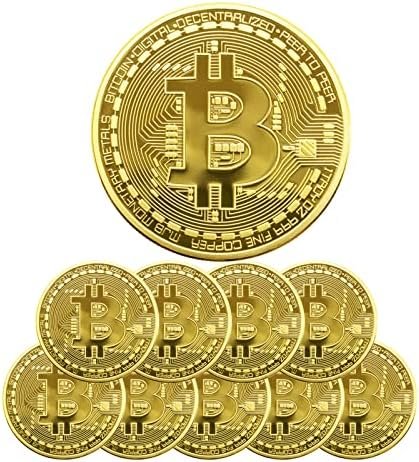 Naturiway 10Pcs Bitcoin Coin, Bitcoin Commemorative Coin 24K Gold Plated, 3mm BTC Cryptocurrency, Collectible Coin with Protective Case, Blockchain Cryptocurrency, Home and Office Decoration